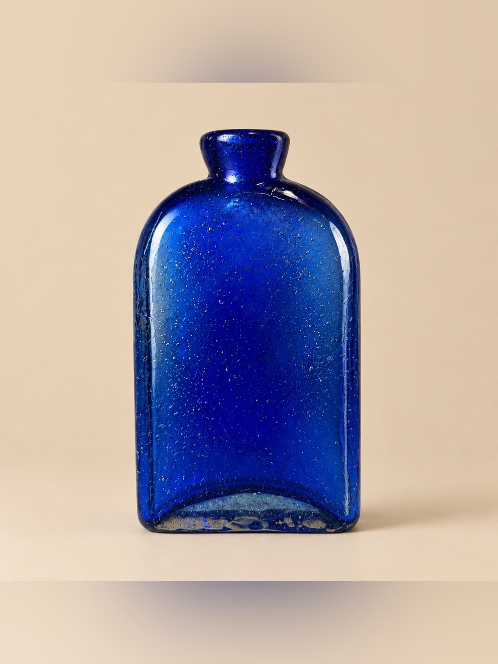 Cobalt and Clear Glass Bottle With Pinpoint Bubbles